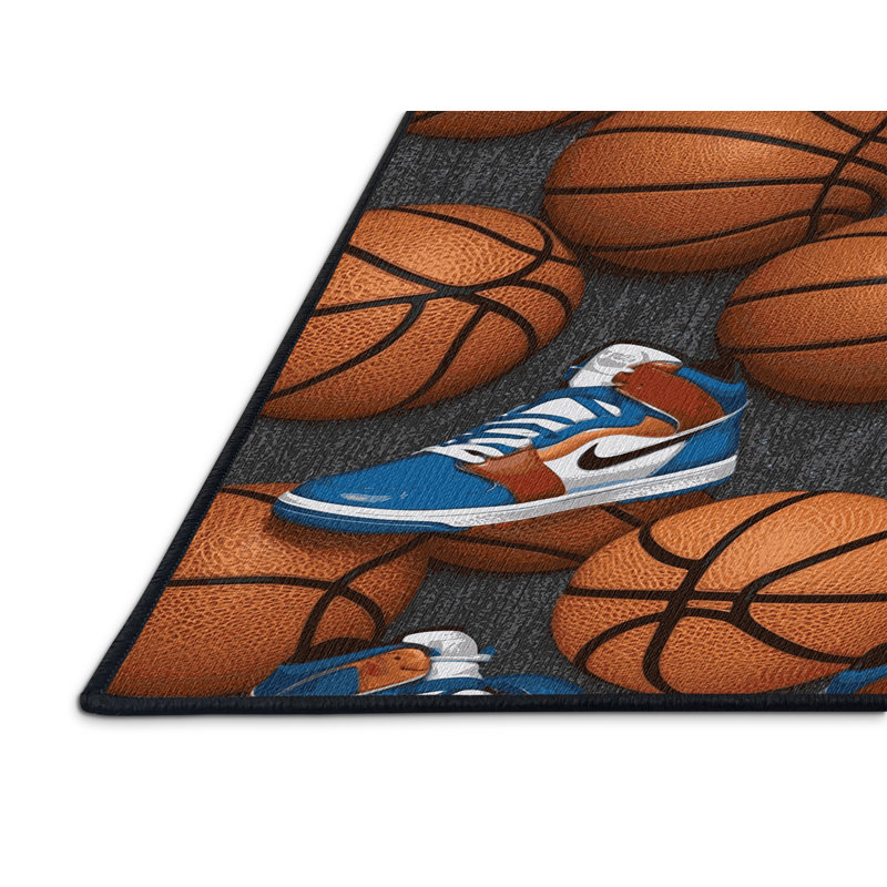  Tapis lavable avec chaussures de basketball, Circulaire 5 pi x 5 pi