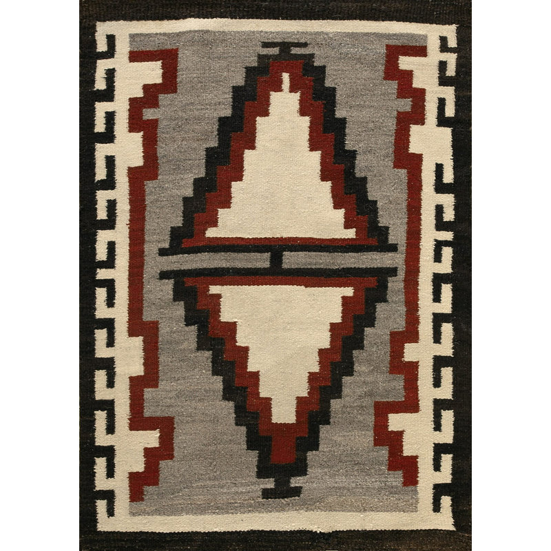 Antique Bold Tribal Pattern Native American Gray Flatwoven Navajo Rug