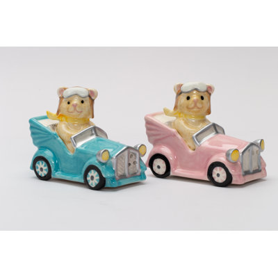 Teddy Bear Driving A Car Salt And Pepper Shaker Set