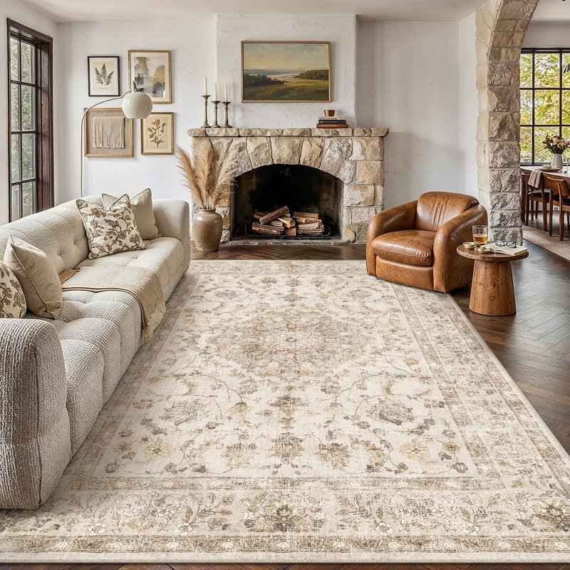 Tapis lavable floral Hayes, Beige, Rectangle 9 pi x 12 pi
