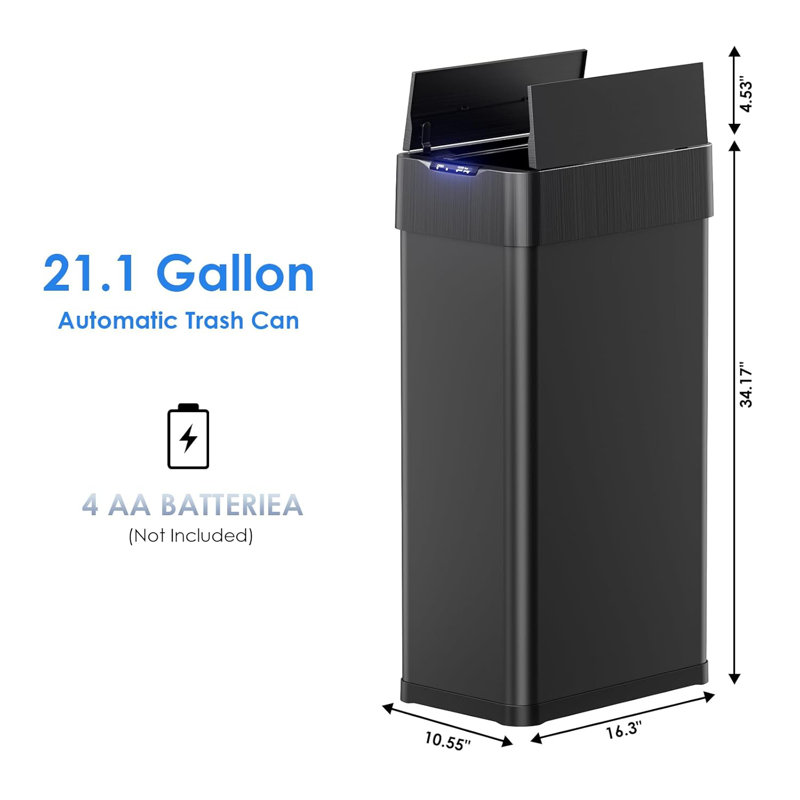 Poubelle automatique 21,1 gallons, poubelle à capteur de mouvement en acier inoxydable, poubelle brossée sans contact, avec papillon, couvercle à fermeture en douceur