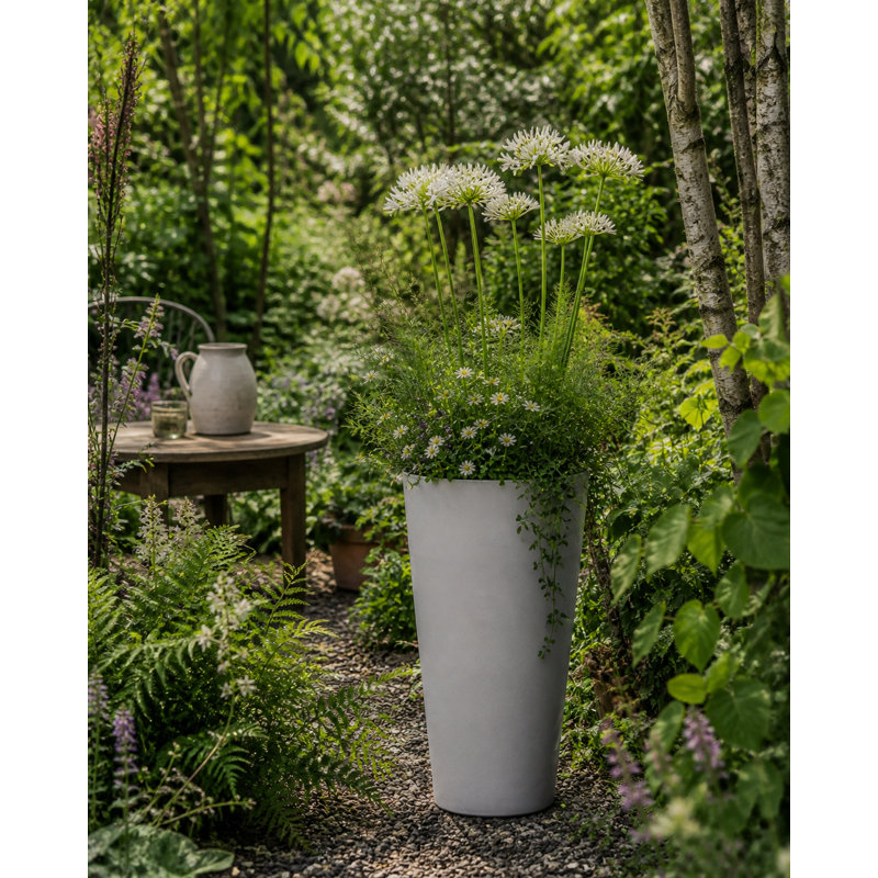 Steph Tall Round Plant Pot, Contemporary Concrete Effect Tall Planter, Round Indoor and Outdoor Vase Planter with Drainage Hole