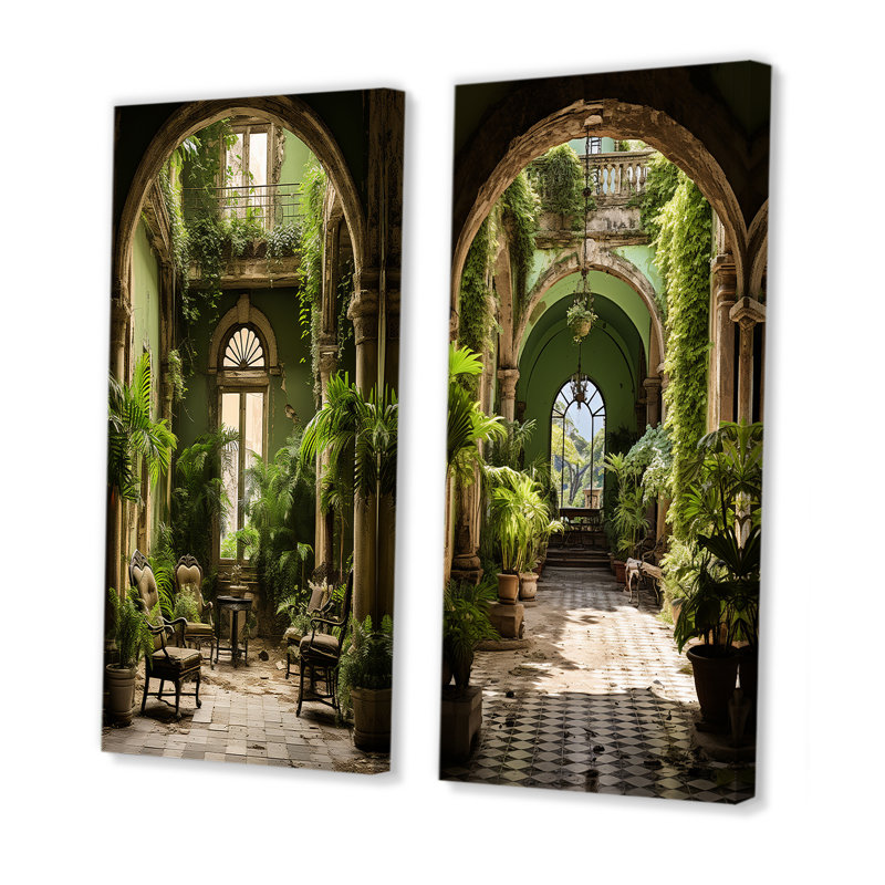 Cuba Colonail Charm Oasis - ensemble de 2 décorations murales de paysage cubain, H 40 po x l 41 po, Toile tendue