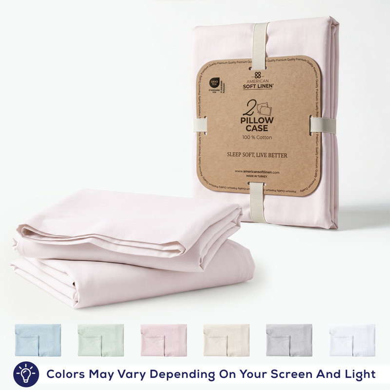 American Soft Linen 100% Cotton Percale Pillowcase Set (Set of 2) - Soft, Breathable, Hotel Quality Pillow Covers, Blush
