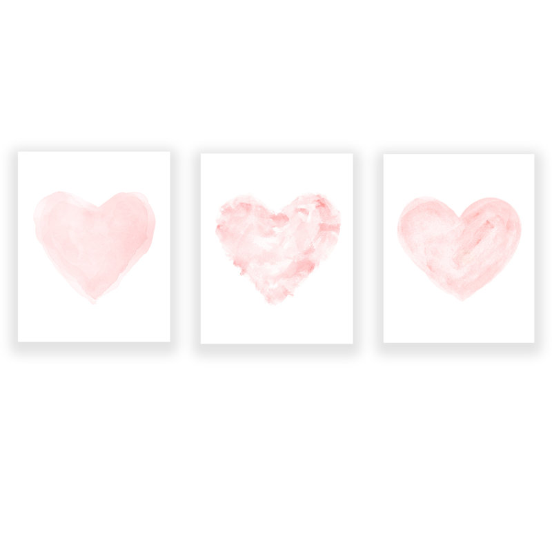 Aquarelle romantique, 3 impressions sur papier sans cadre, H 10 po x l 8 po x P 0,06 po, Rosé