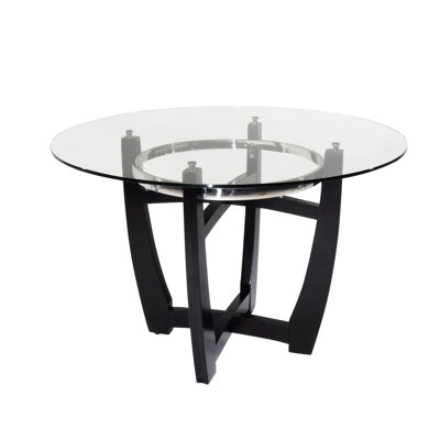 Dragic Round Glass Top Solid Wood Base Dining Table