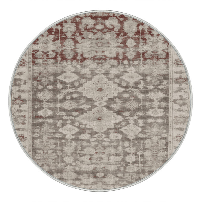 Machine Washable Overdyed Beige Area Rug, Round 3'