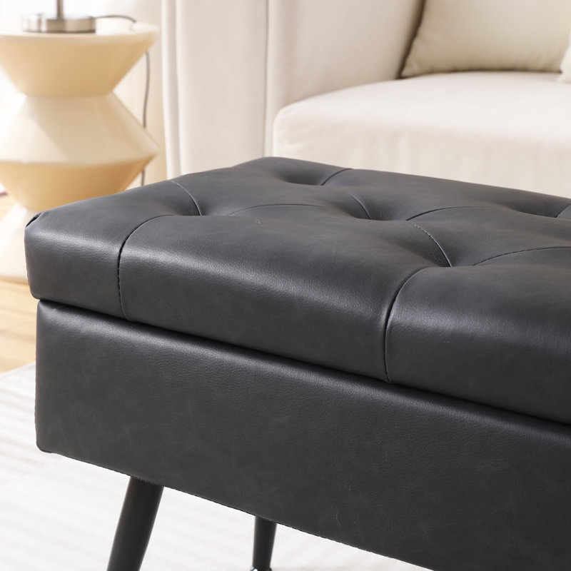 Honoka Faux Leather Upholstered Storage Bench, Black, 17" H x 43.5" W x 13.8" D