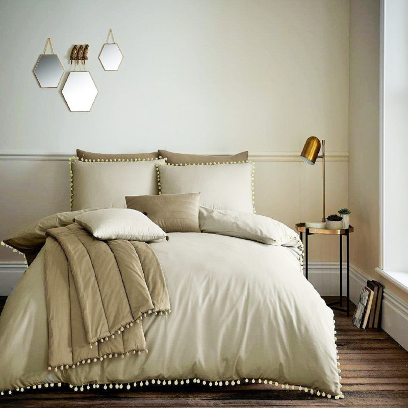 Hrannar Microfiber Solid Colour Duvet Cover Set with Pillowcases, Beige, Double - 2 Pillowcases (50 x 75 cm)