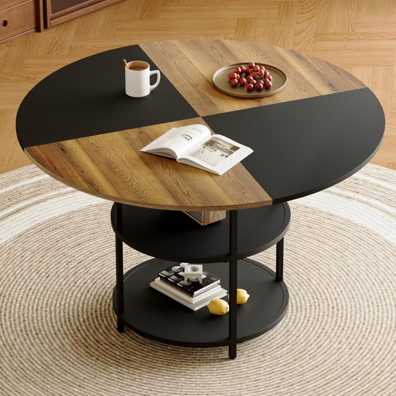 Table de salle à manger 47,3 po avec espace de rangement double couche - Design en bois et en éventail noir pour une décoration élégante de 47,3 po