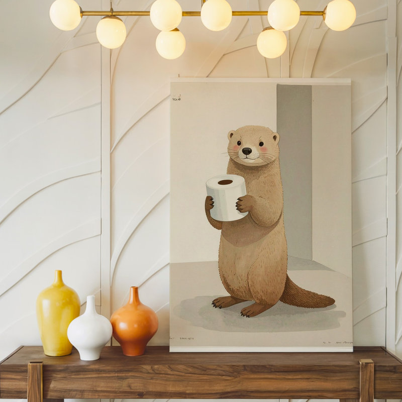 Illustration mignonne d'un ours tenant une tasse assise d'une manière décontractée, H 24 po x l 18 po