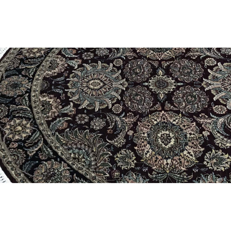 Hand-Knotted High-Quality Black and Brown Round Area Rug