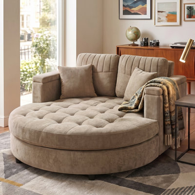 Serenity 54.7" Curved Chaise Lounge and Couch Sofa with Storage Armrests and Pillows