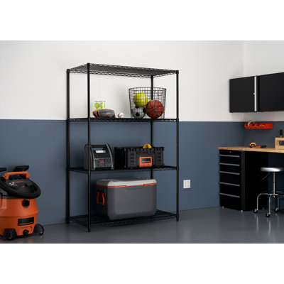 Étagère en fil d'acier noir à 4 niveaux TRINITY (l 48 po x H 72 po x P 24 po)