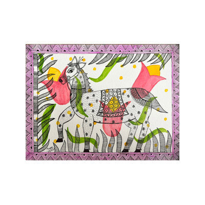 Un cheval de style Madhubani | Acrylique sur papier | Par Roopa