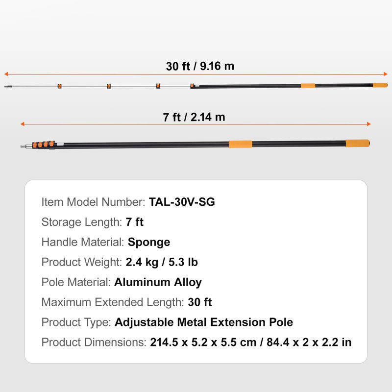 Telescoping Extension Pole 7 to 30 FT Multi-Purpose for Painting Dusting