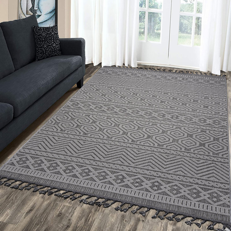 Naar Guros Area Rugs, Grey/White/Geometric Accent Power Loom Machine -Crafted Rug, Rectangle 7'9" x 10'