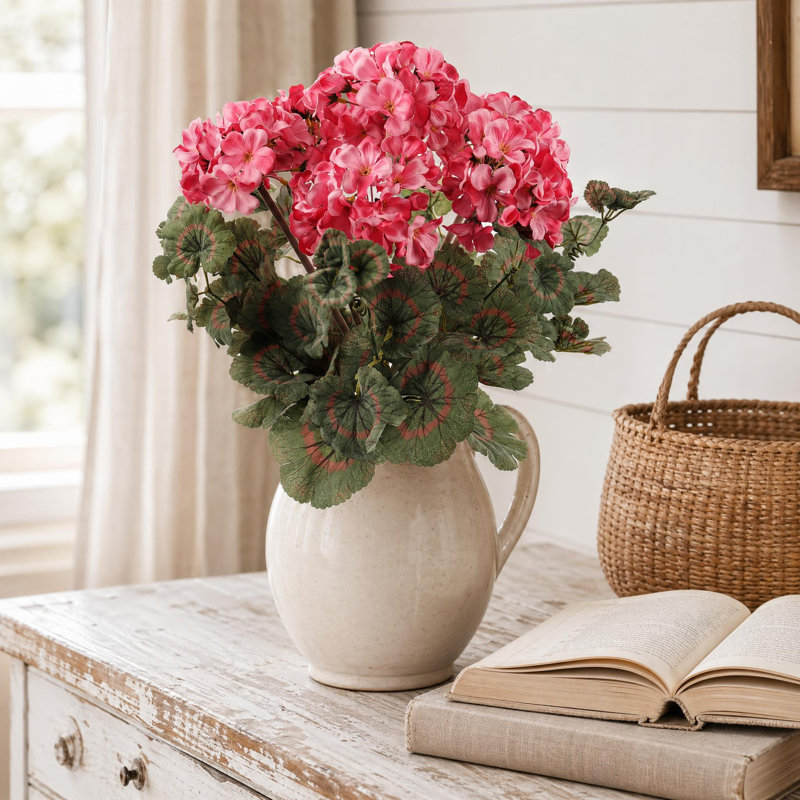 Silk Hydrangea Flower Arrangement in Decorative Vase Display, Pink