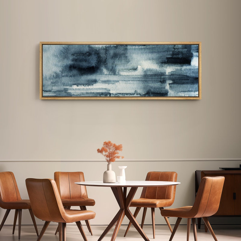 "Grunge Abstract Paint Stroke Effect", aquarelle abstraite, bleu, fluide moderne encadré sur toile, H 20 po x l 60 po