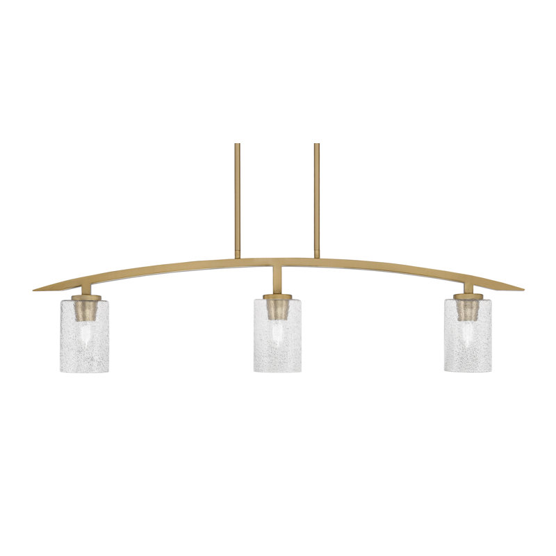 Luminaire pour îlot de cuisine 3 lumières kurve au fini laiton vieilli avec verre bullé de 4 po, H 10 po x l 41 po x P 4 po