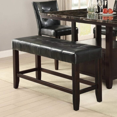 Banc à hauteur de comptoir pour la salle à manger - Siège rembourré en similicuir noir avec base en bois robuste de style moderne