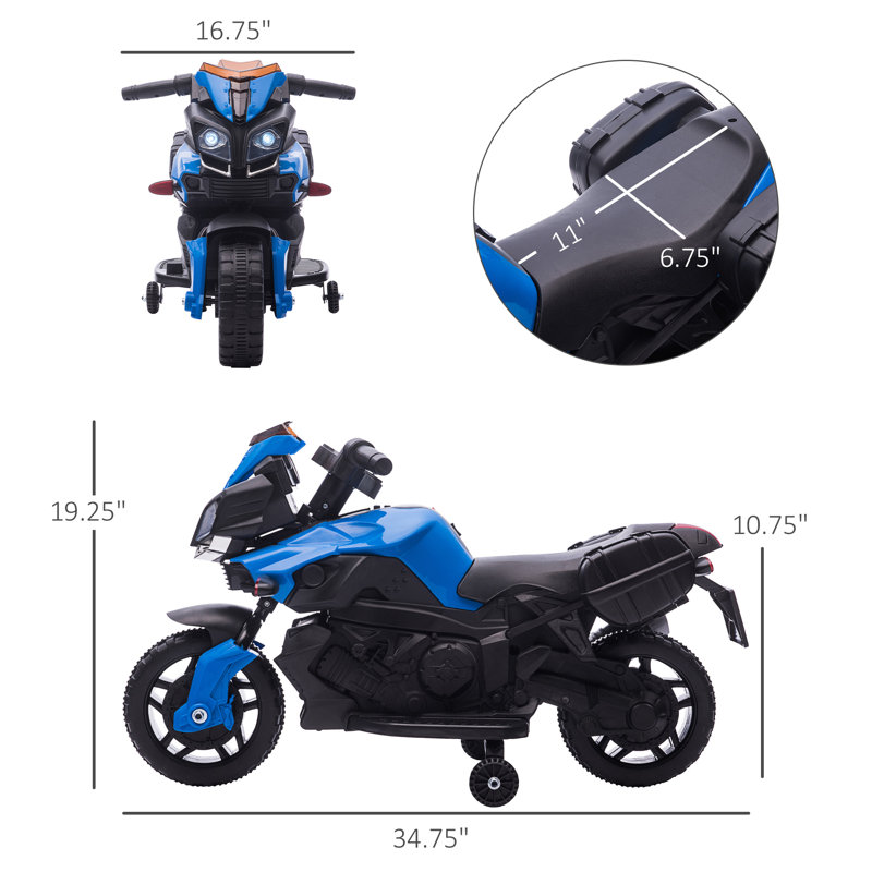 Blue 6-Volt Kids Electric Ride-On Motorcycle with Training Wheels