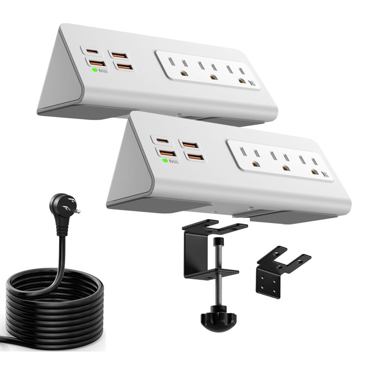 Power charging station with 3 AC and 4 USB ports one pack of 2pcs white