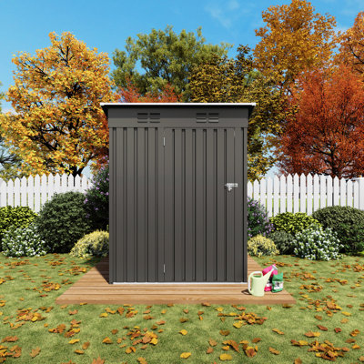 5x3 Ft, Gray Metal Storage Shed, Patio, Garden, High - Strength Metal, Rust, Easy To Assemble, Two People Outdoor Storage, Balcony, Courtyard, Galvanized Steel, Multi Scenario Use, Simple Installation