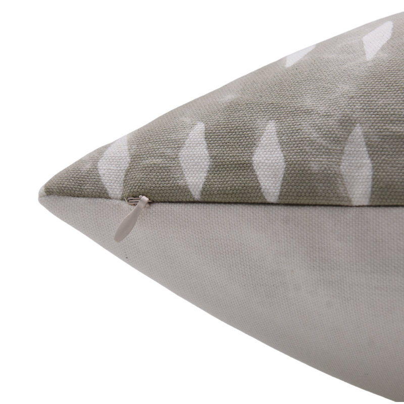 Gray and White Linen Block Print Throw Pillow Cover, 14" x 14"