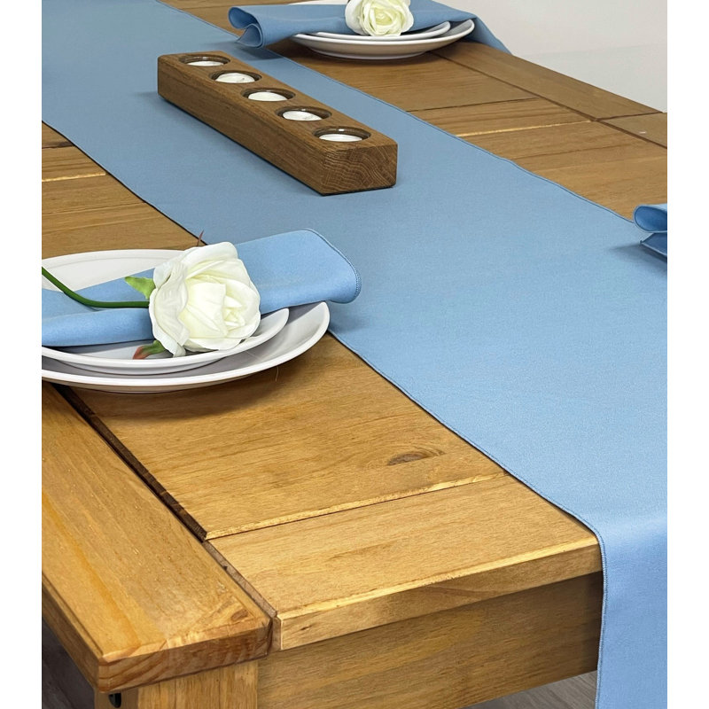 Sage Green Table Runner and Napkin Set - Small, Dusky Blue, 35cm W x 203cm L