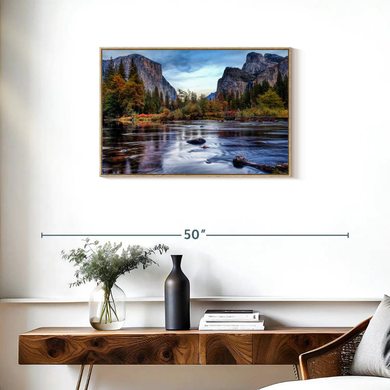 Rivière Yosemite Autumn, Cadre flottant en bois naturel, 31 po x 21 po