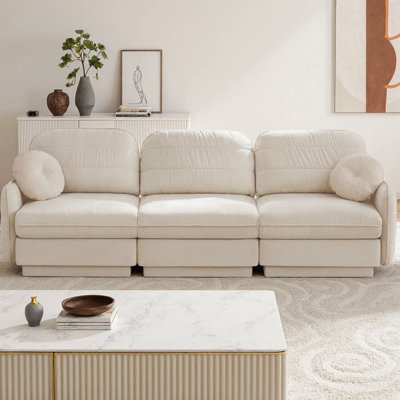 Canapé 105 po en chenille de 105 po, siège profond avec coussins de dossier matelassés et coussins ronds, pieds encastrés, assemblage facile, support ergonomique pour le salon