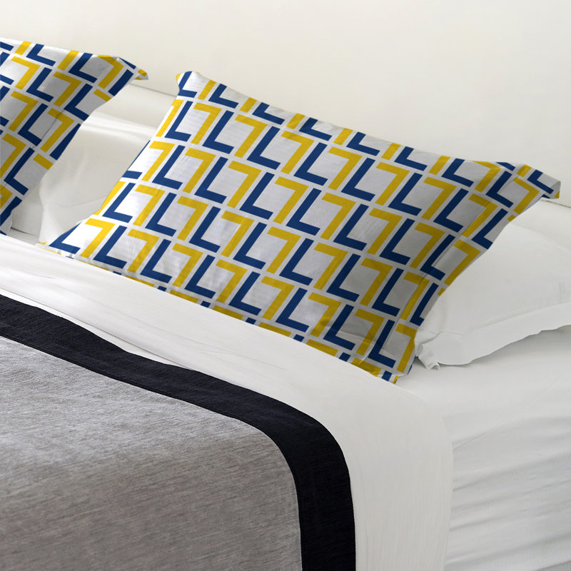 Geometric Sham Set, King, Microfiber, White/Royal Blue/Gold