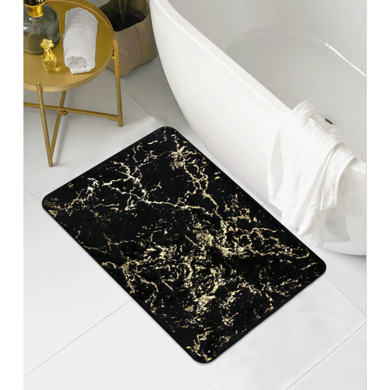 Laterica Non-Slip Bath Rug, Black/Gold