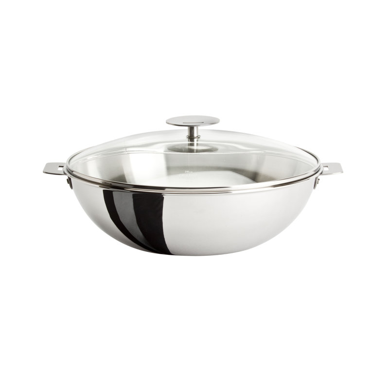 Cristel Casteline Stainless Steel Wok with Lid, 5.5" H x 9.5" W x 11.9" L