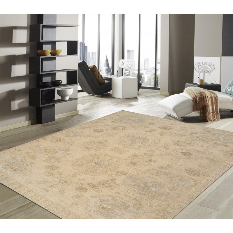 Tapis crème en laine Oushak, Rectangle 9 pi 11 po x 12 pi 2 po