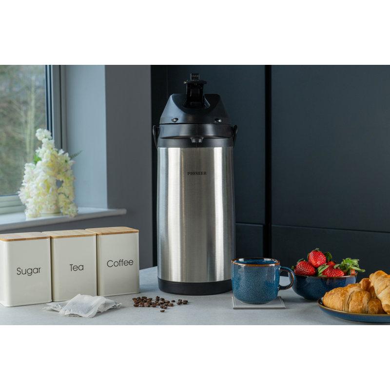 Pioneer Airpots Stainless Steel Hot Cold Water Tea Coffee Dispenser Conference Event Flask, 5 Litres, Silver