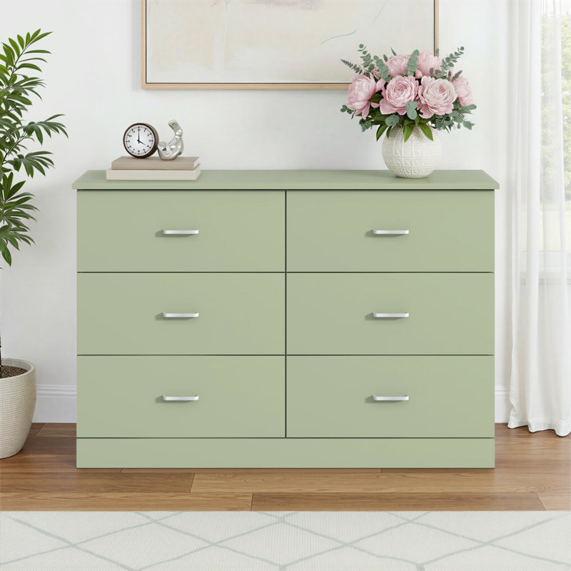 Commode double à 6 tiroirs Allyannah, Vert sauge