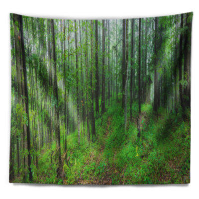 Green Wild Forest with Dense Trees Tapestry