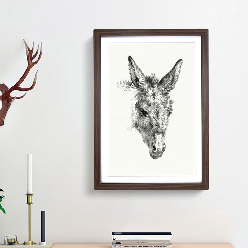 The Sketch of a Donkey by Jean Bernard - Picture Frame Drawing Print on MDF, Walnut Framed, 48cm H x 36cm W x 2cm D