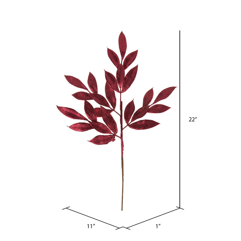 22" Glitter BayLeaf Artificial Christmas Spray, Burgundy, 22" H x 8" W x 0.5" D