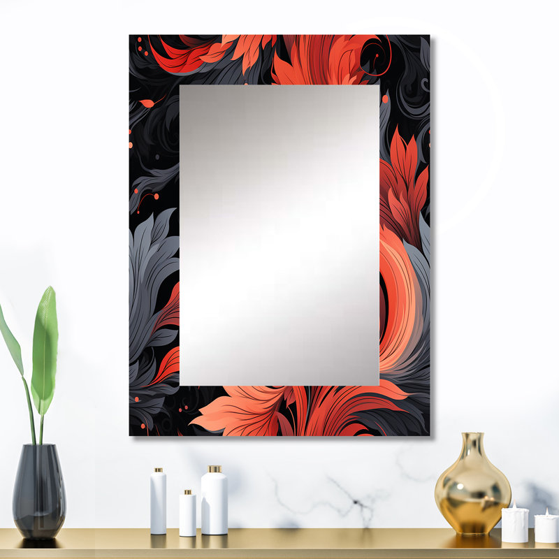 Denbrook Ember Twilight Moody Patterns - miroir mural floral unique, chalet, miroir traditionnel, impression d'art en métal