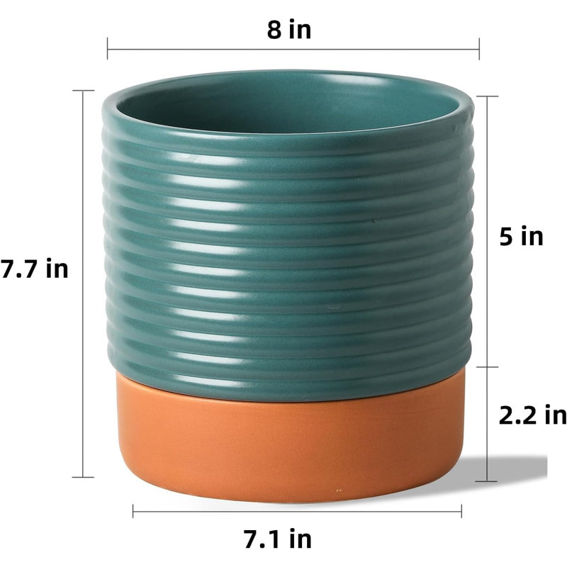 8" Self-watering Ceramic Plant Pot Blue