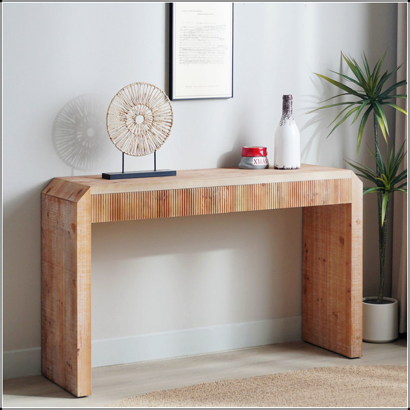 Console rustique en bois avec tiroir - Design minimaliste, texture nervurée et finition naturelle