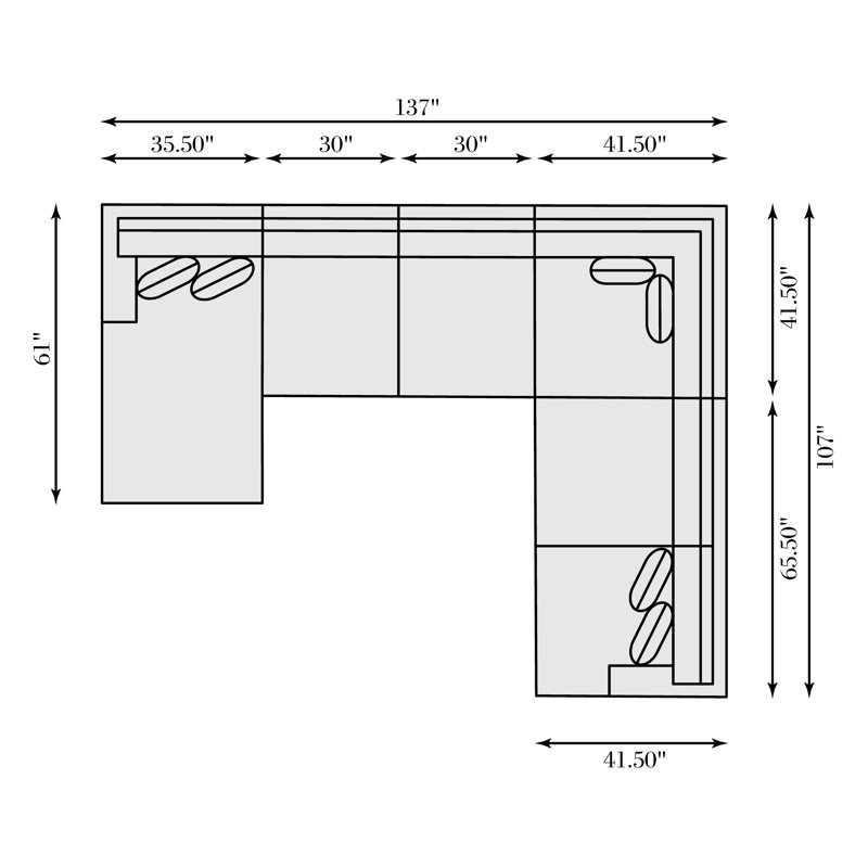 Sectional, Left Hand Facing, 33.50" H x 107" W x 33.50" D