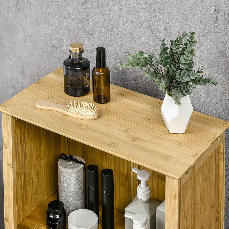 Bamboo Floor Cabinet Bathroom Floor Cabinet Living Room Organizer Tower With Multiple Shelves And Doors, Natural
