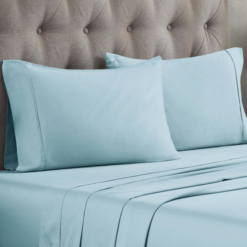 Superior 300 Thread Count Egyptian Cotton Blend Solid Pillowcases Set, King, Light Blue