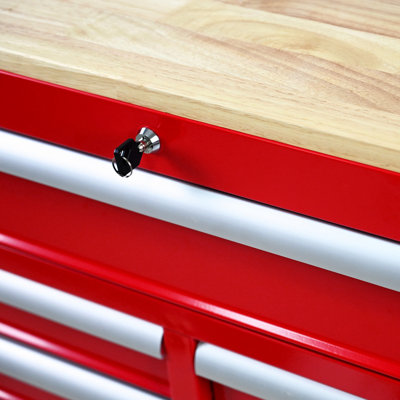 Chariot à outils multifonctionnel à 9 tiroirs avec roulettes et plateau en bois