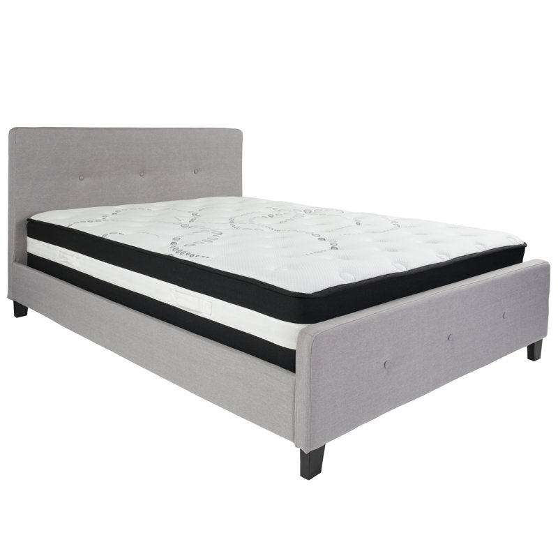 Light Gray Upholstered Full Platform Bed with Tufted Headboard
