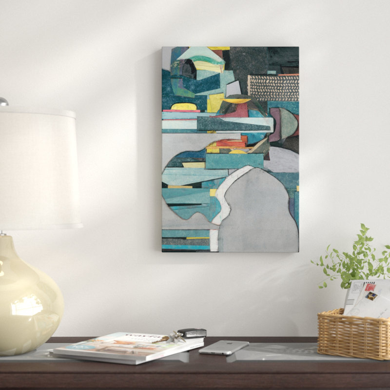 «Mid-Century Collage IV», reproduction d'art sur toile, H 48 po x l 32 po x P 1,5 po, Toile avec cadre noir, Blanc